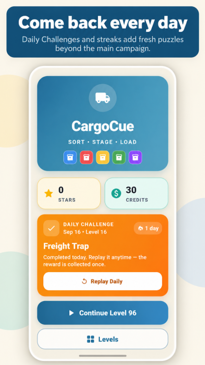 CargoCue daily challenge screen
